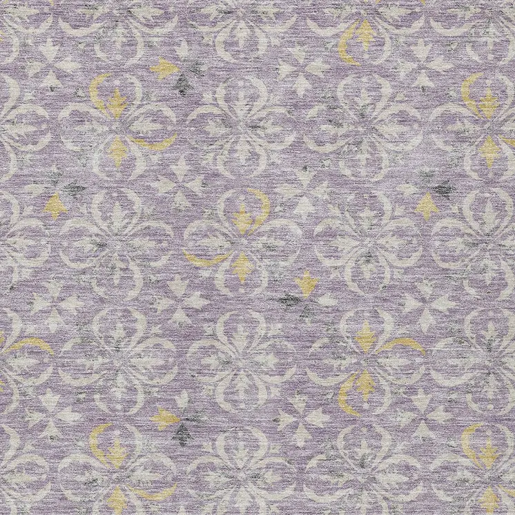 8' X 10' Lavender Gold And Gray Floral Washable Indoor Outdoor Area Rug