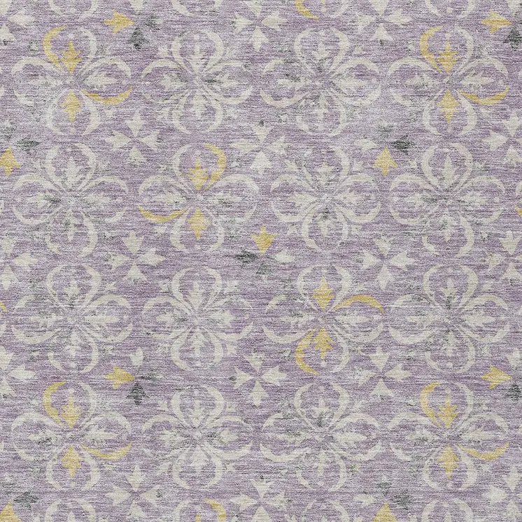 9' X 12' Lavender Gold And Gray Floral Washable Indoor Outdoor Area Rug