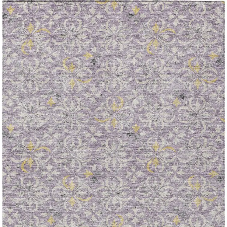 10' X 14' Lavender Gold And Gray Floral Washable Indoor Outdoor Area Rug