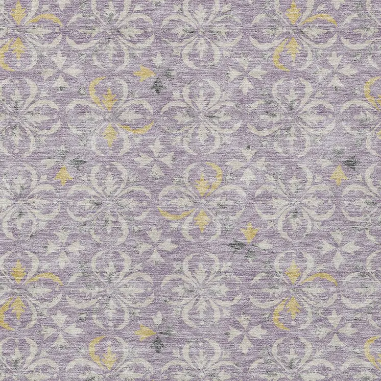 10' X 14' Lavender Gold And Gray Floral Washable Indoor Outdoor Area Rug