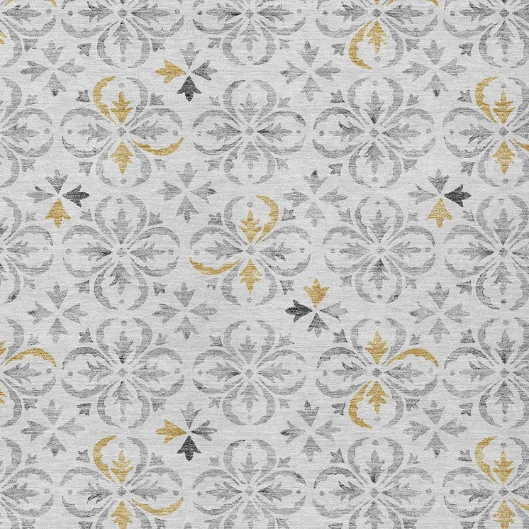3' X 5' Silver Gray And Gold Floral Washable Indoor Outdoor Area Rug