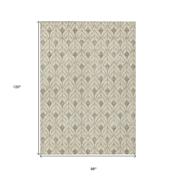 8' X 10' Beige And Taupe Geometric Washable Indoor Outdoor Area Rug