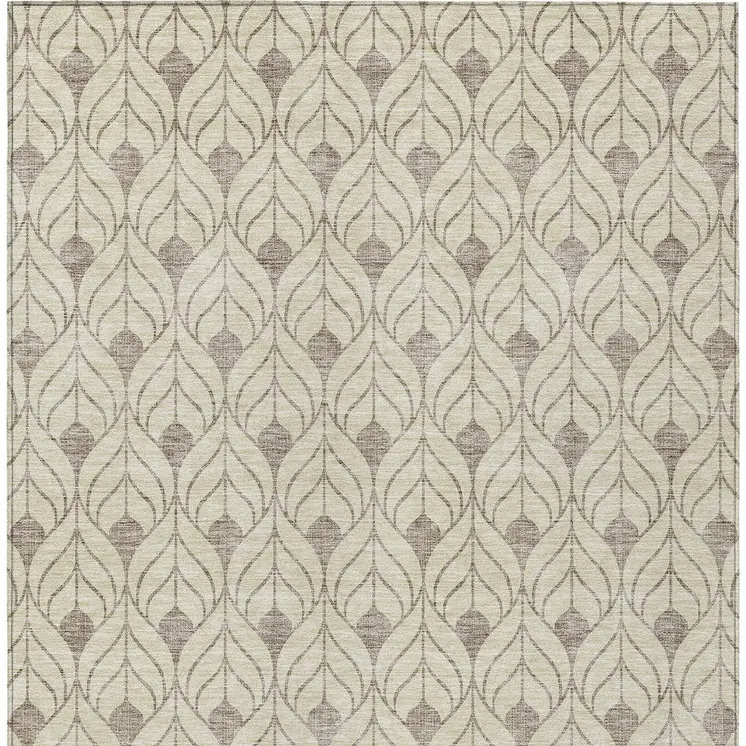 9' X 12' Beige And Taupe Geometric Washable Indoor Outdoor Area Rug