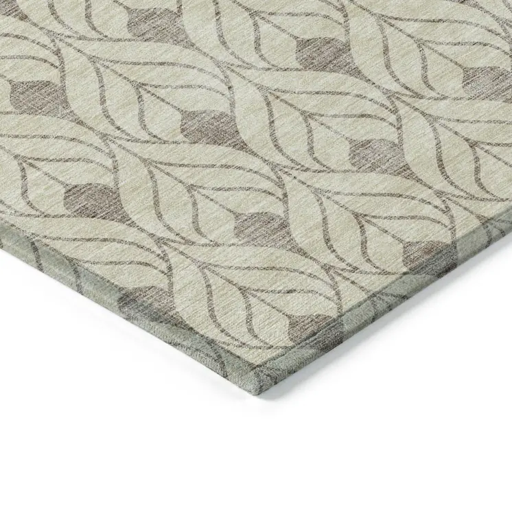 9' X 12' Beige And Taupe Geometric Washable Indoor Outdoor Area Rug