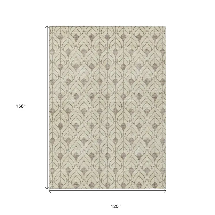 10' X 14' Beige And Taupe Geometric Washable Indoor Outdoor Area Rug