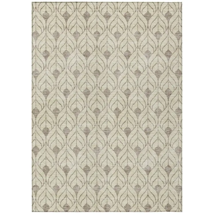 10' X 14' Beige And Taupe Geometric Washable Indoor Outdoor Area Rug