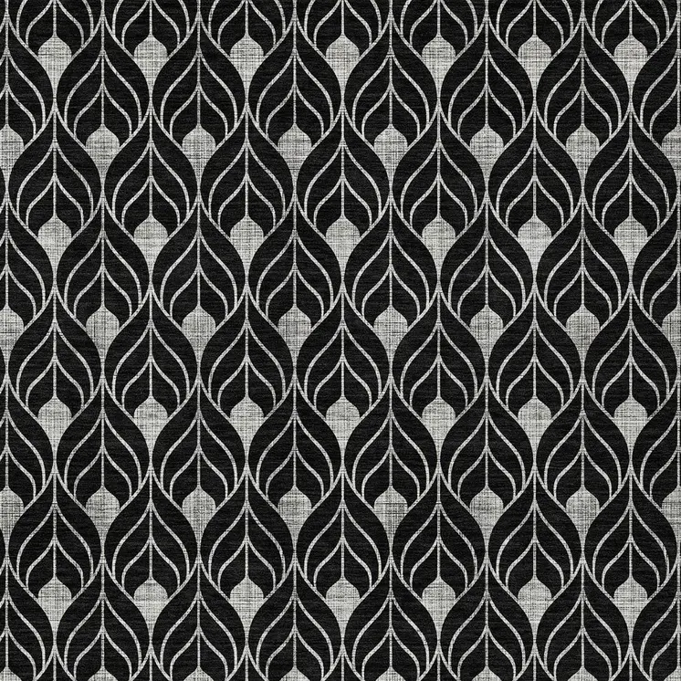 8' X 10' Black And Ivory Geometric Washable Indoor Outdoor Area Rug
