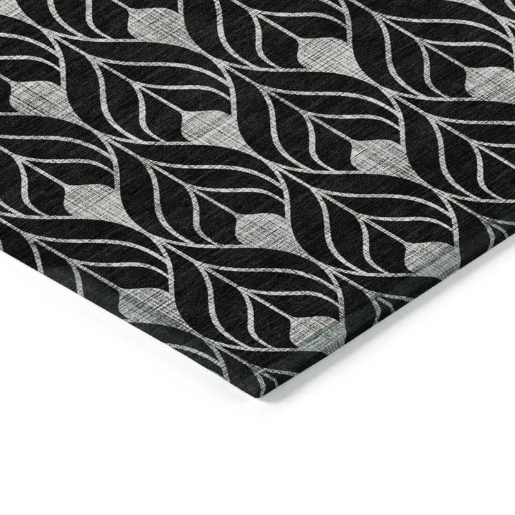8' X 10' Black And Ivory Geometric Washable Indoor Outdoor Area Rug