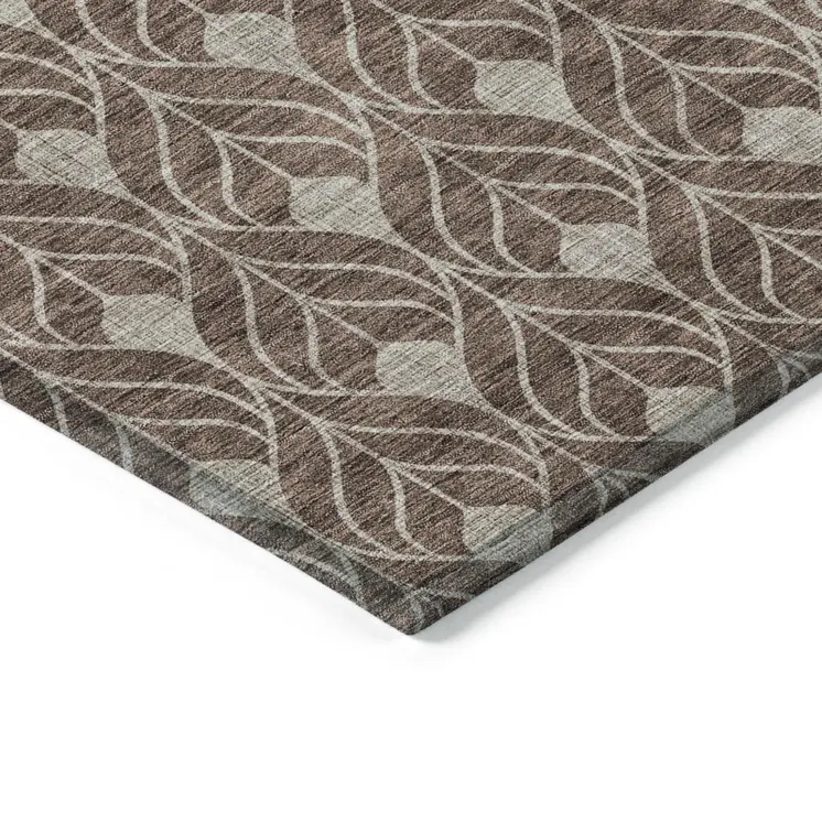 5' X 8' Brown And Beige Geometric Washable Indoor Outdoor Area Rug