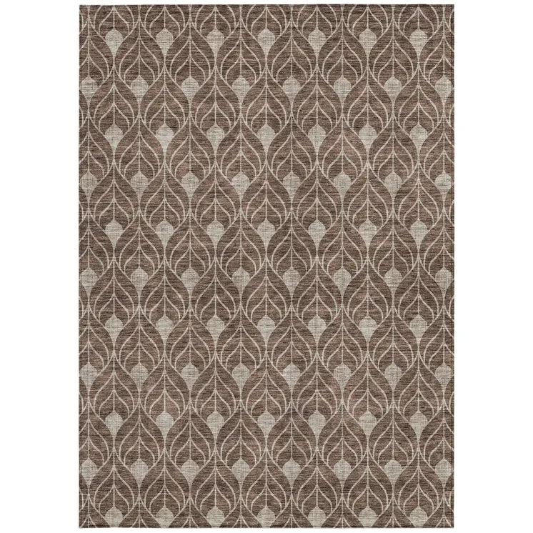 5' X 8' Brown And Beige Geometric Washable Indoor Outdoor Area Rug