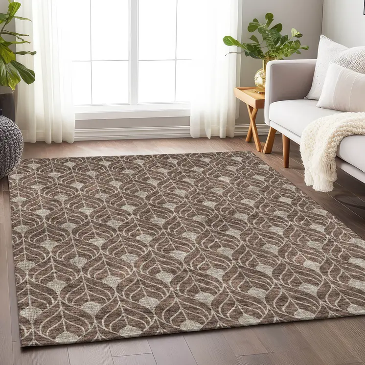 5' X 8' Brown And Beige Geometric Washable Indoor Outdoor Area Rug