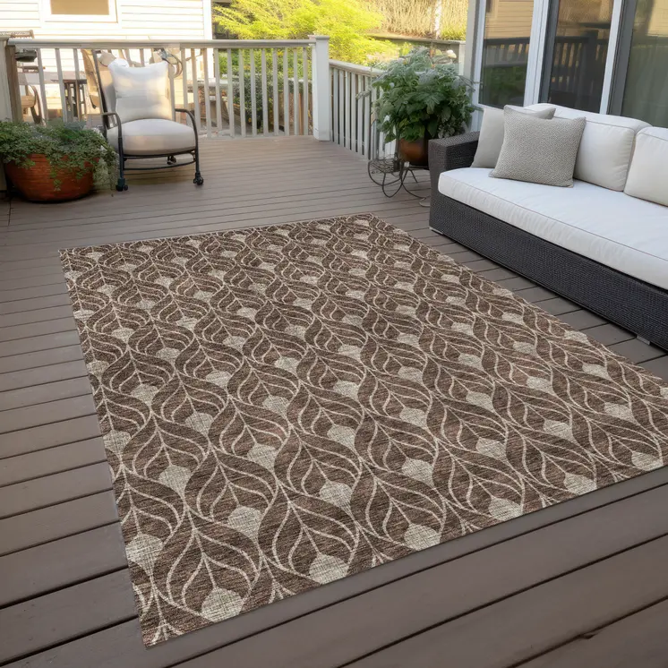 5' X 8' Brown And Beige Geometric Washable Indoor Outdoor Area Rug