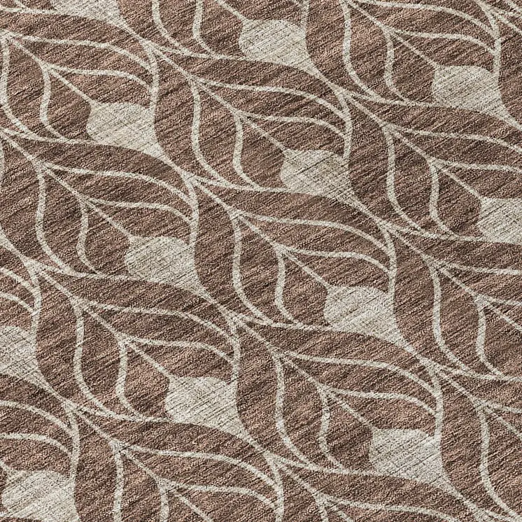 8' Brown And Beige Round Geometric Washable Indoor Outdoor Area Rug