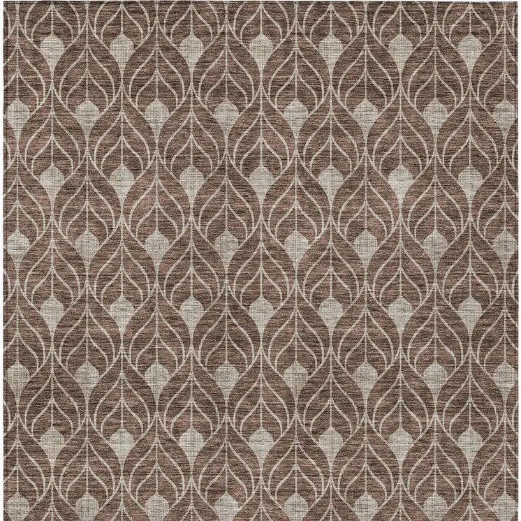 9' X 12' Brown And Beige Geometric Washable Indoor Outdoor Area Rug