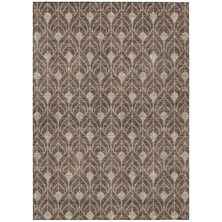 9' X 12' Brown And Beige Geometric Washable Indoor Outdoor Area Rug