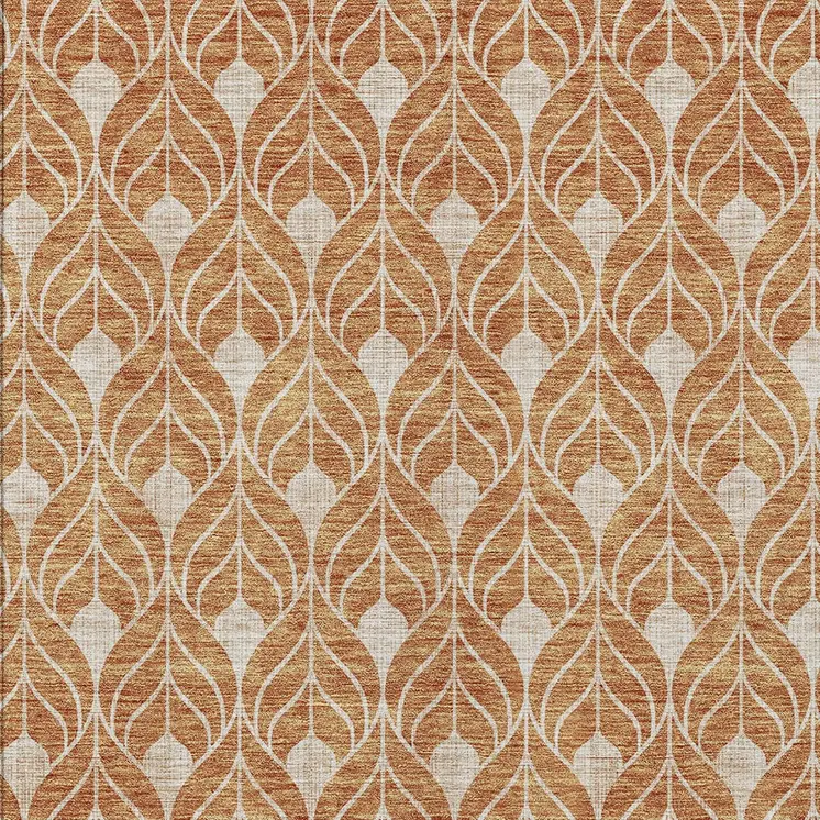 3' X 5' Copper And Beige Geometric Washable Indoor Outdoor Area Rug