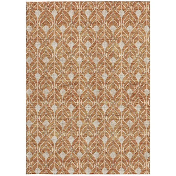5' X 8' Copper And Beige Geometric Washable Indoor Outdoor Area Rug