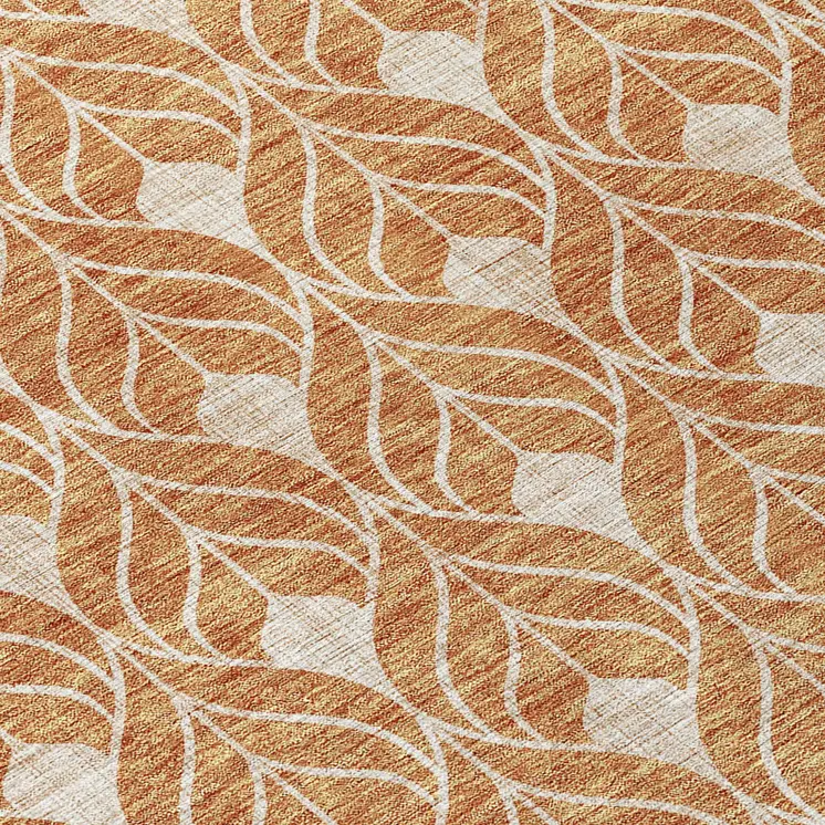 8' Copper And Beige Round Geometric Washable Indoor Outdoor Area Rug