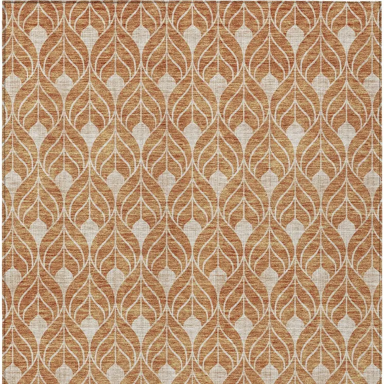 10' X 14' Copper And Beige Geometric Washable Indoor Outdoor Area Rug