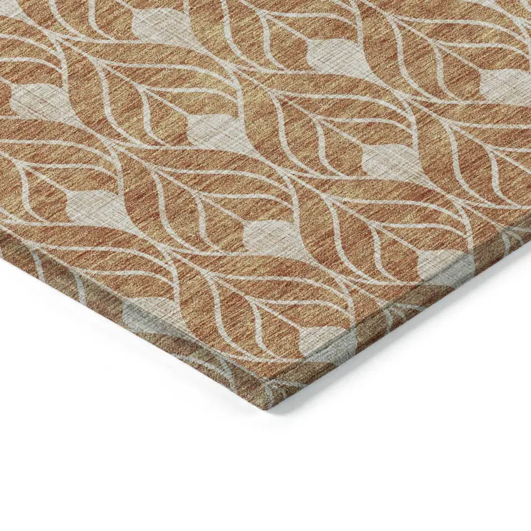 10' X 14' Copper And Beige Geometric Washable Indoor Outdoor Area Rug