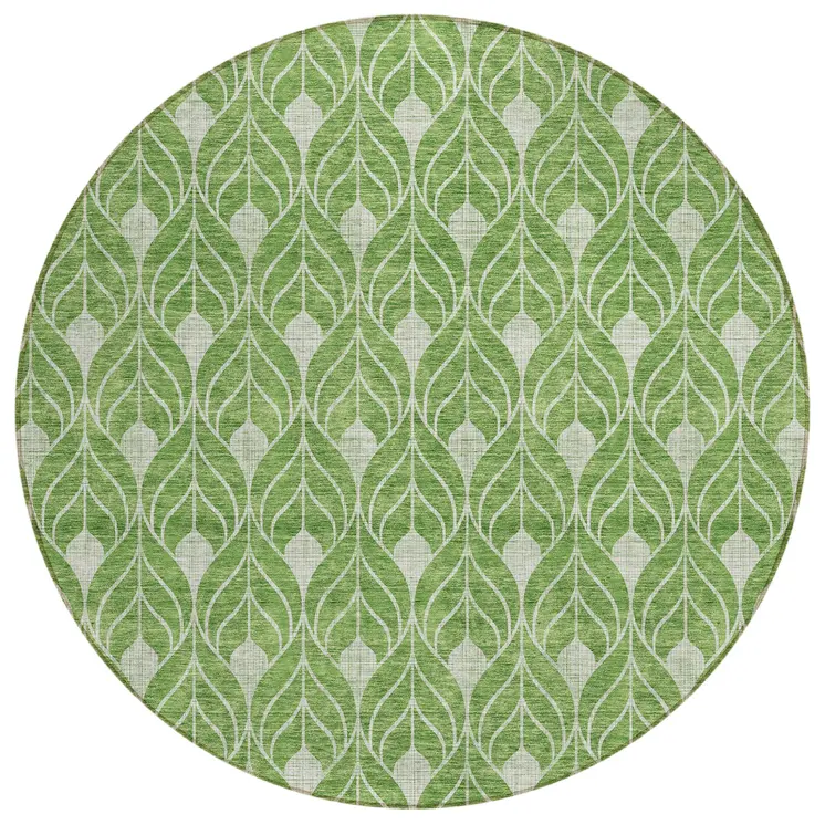 8' Green And Light Green Round Geometric Washable Indoor Outdoor Area Rug