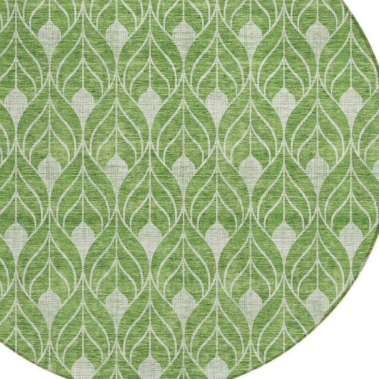 8' Green And Light Green Round Geometric Washable Indoor Outdoor Area Rug