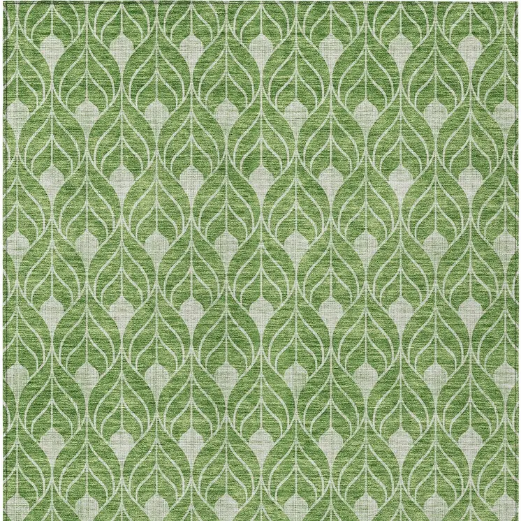 8' X 10' Green And Light Green Geometric Washable Indoor Outdoor Area Rug