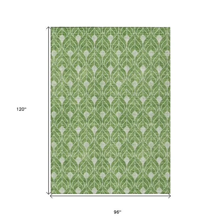 8' X 10' Green And Light Green Geometric Washable Indoor Outdoor Area Rug