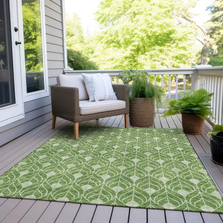 8' X 10' Green And Light Green Geometric Washable Indoor Outdoor Area Rug