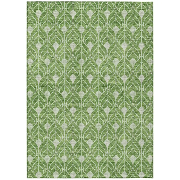 8' X 10' Green And Light Green Geometric Washable Indoor Outdoor Area Rug