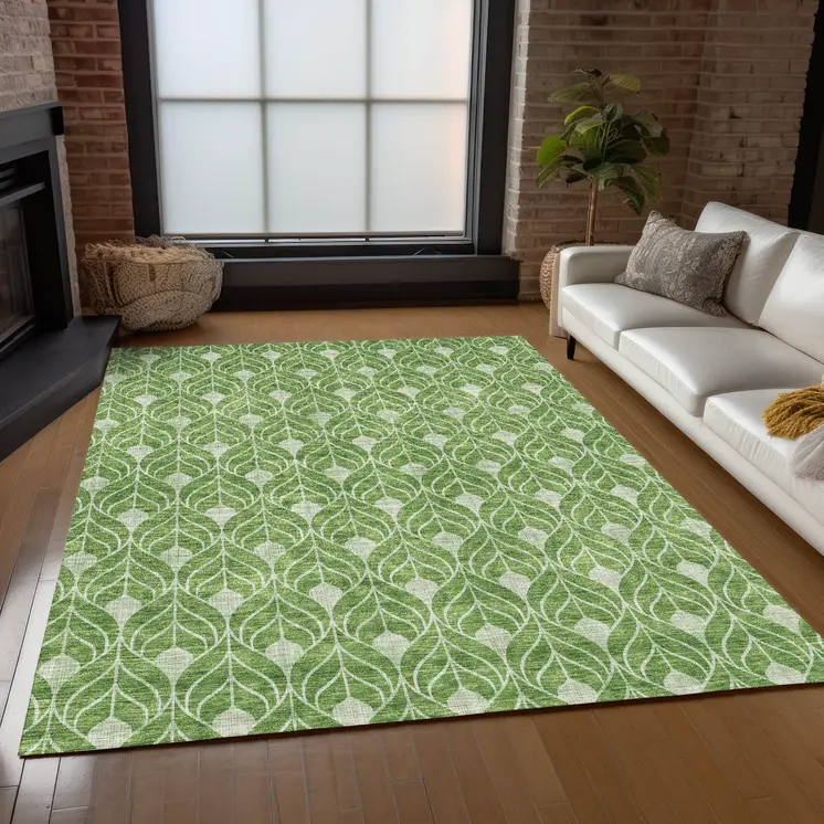 8' X 10' Green And Light Green Geometric Washable Indoor Outdoor Area Rug