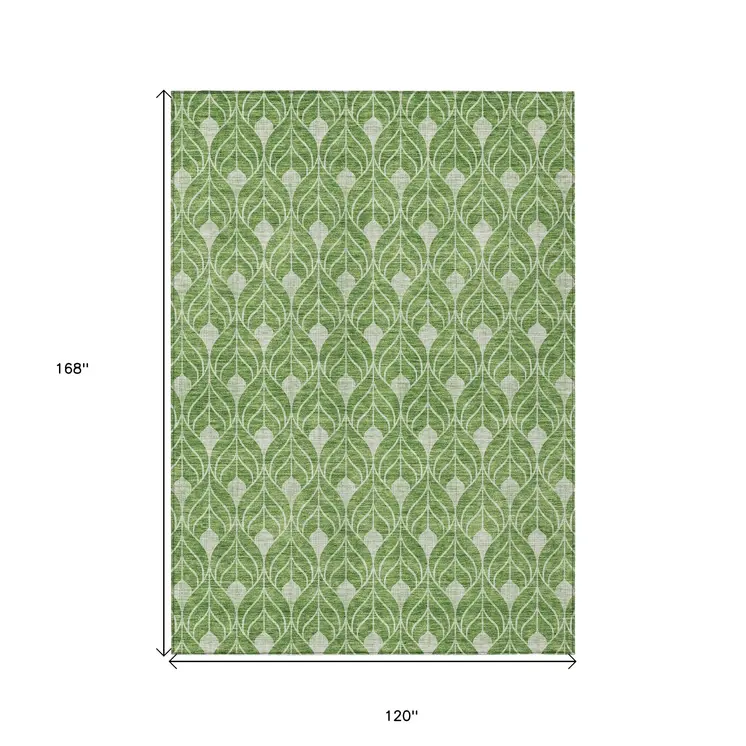 10' X 14' Green And Light Green Geometric Washable Indoor Outdoor Area Rug
