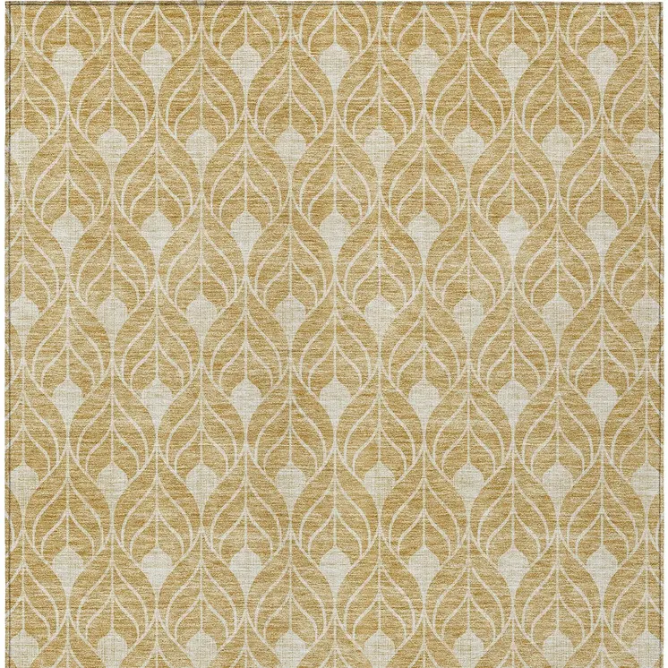 5' X 8' Gold And Ivory Geometric Washable Indoor Outdoor Area Rug