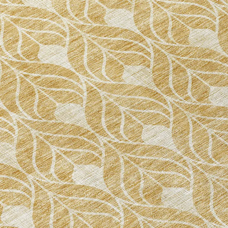 8' Gold And Ivory Round Geometric Washable Indoor Outdoor Area Rug