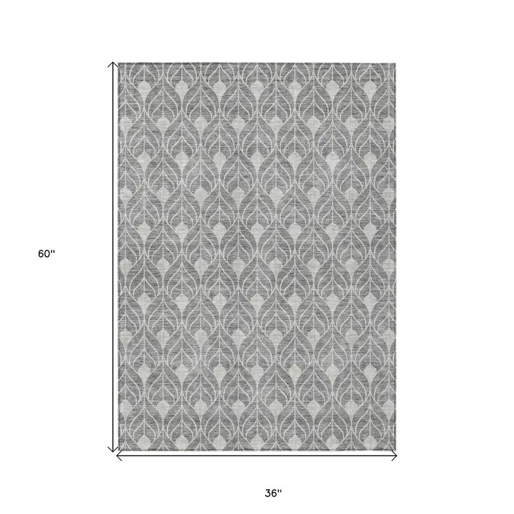 3' X 5' Gray And Light Gray Geometric Washable Indoor Outdoor Area Rug
