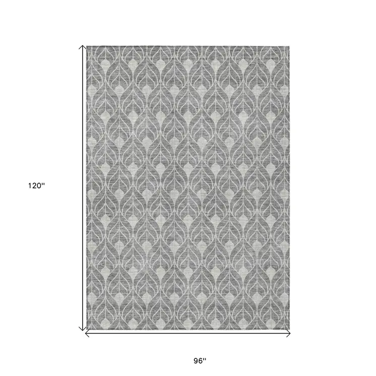 8' X 10' Gray And Light Gray Geometric Washable Indoor Outdoor Area Rug