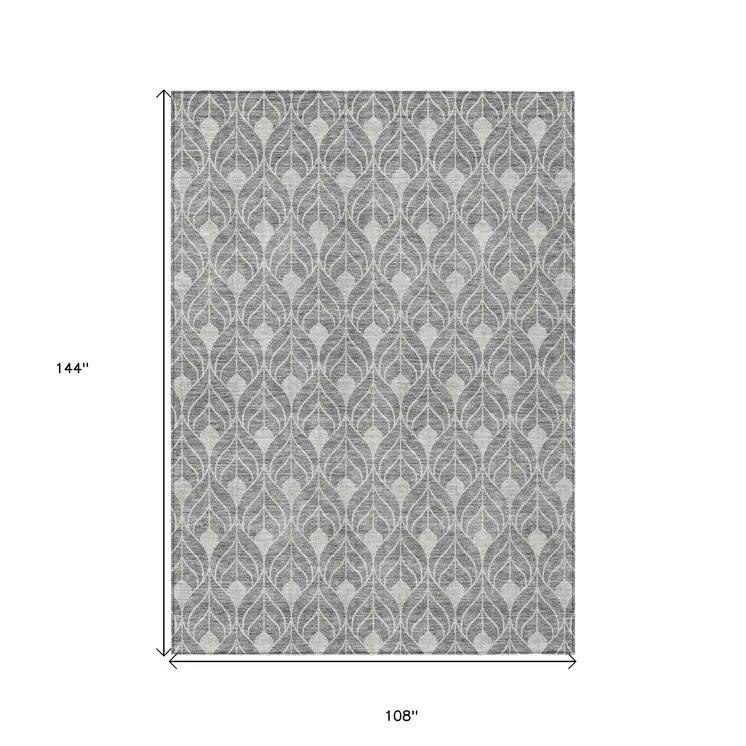 9' X 12' Gray And Light Gray Geometric Washable Indoor Outdoor Area Rug