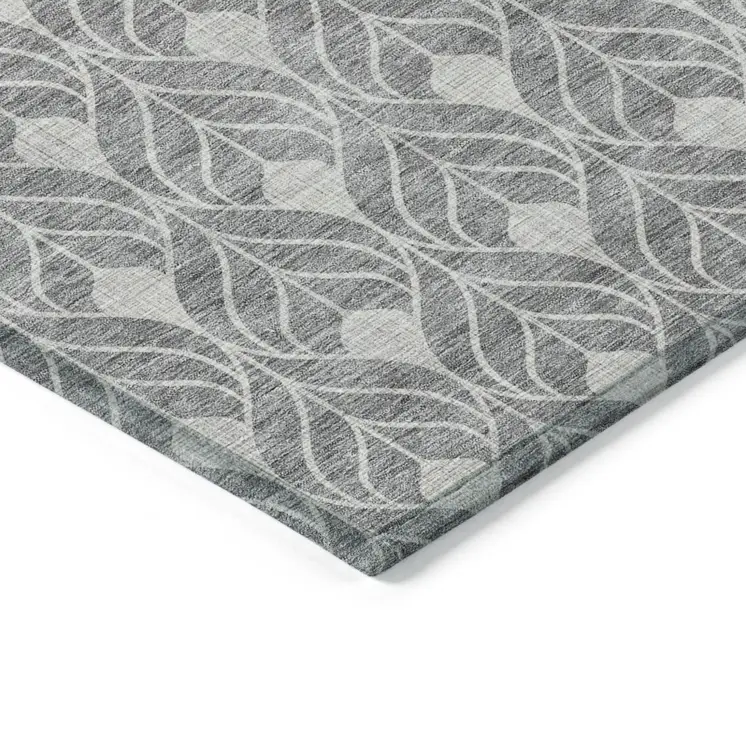 9' X 12' Gray And Light Gray Geometric Washable Indoor Outdoor Area Rug