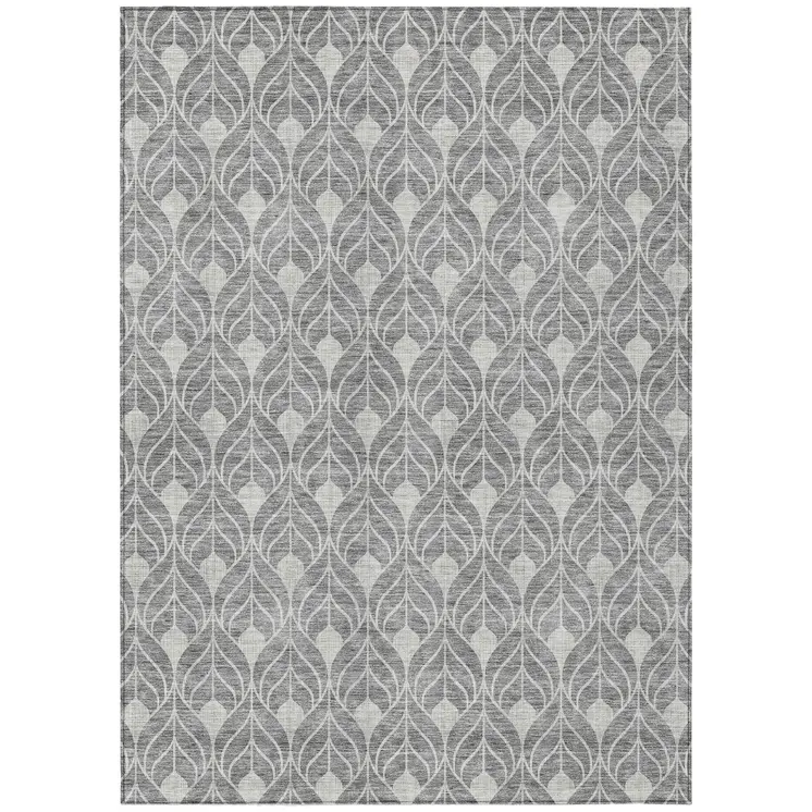 10' X 14' Gray And Light Gray Geometric Washable Indoor Outdoor Area Rug