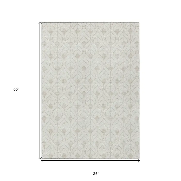 3' X 5' Ivory And Beige Geometric Washable Indoor Outdoor Area Rug