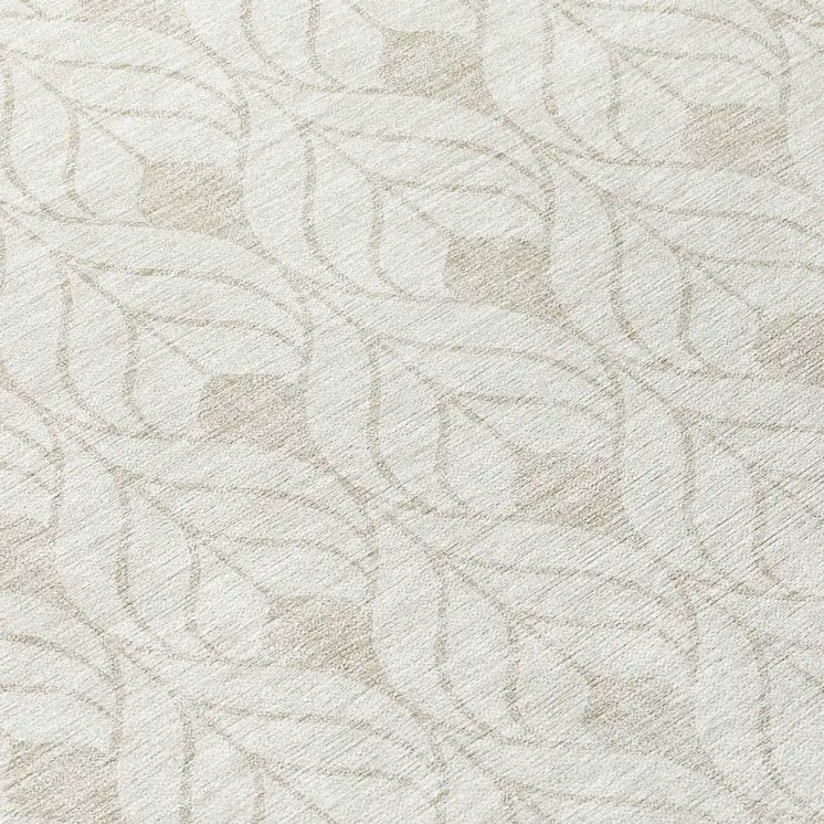 8' Ivory And Beige Round Geometric Washable Indoor Outdoor Area Rug