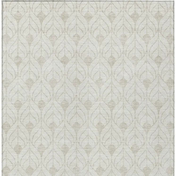 8' X 10' Ivory And Beige Geometric Washable Indoor Outdoor Area Rug