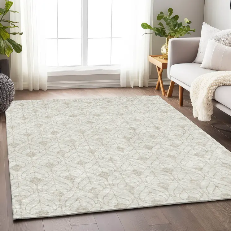 8' X 10' Ivory And Beige Geometric Washable Indoor Outdoor Area Rug