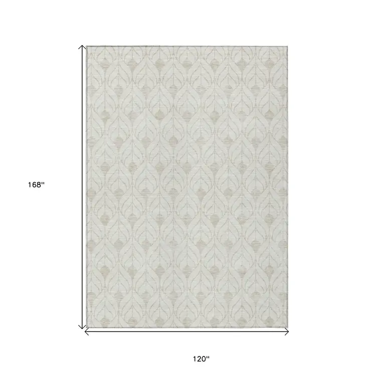 10' X 14' Ivory And Beige Geometric Washable Indoor Outdoor Area Rug
