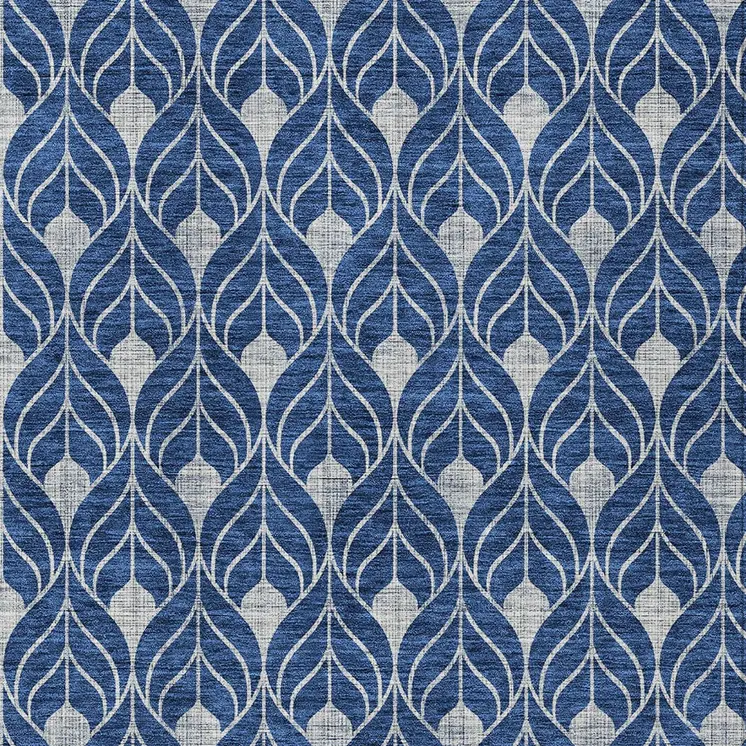 3' X 5' Navy Blue And Ivory Geometric Washable Indoor Outdoor Area Rug