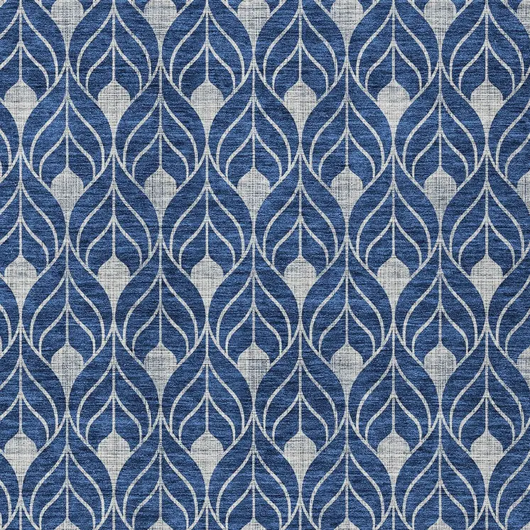 5' X 8' Navy Blue And Ivory Geometric Washable Indoor Outdoor Area Rug