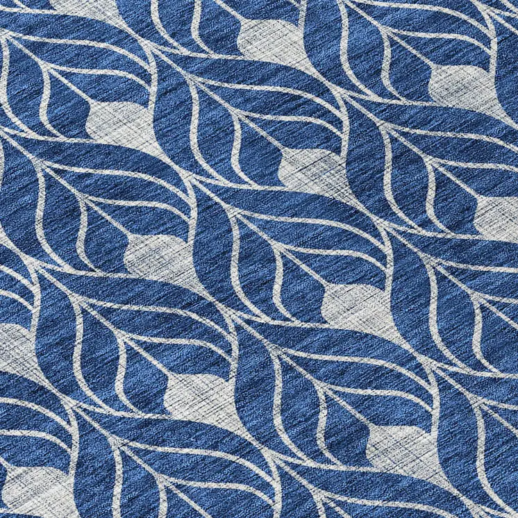 8' Navy Blue And Ivory Round Geometric Washable Indoor Outdoor Area Rug