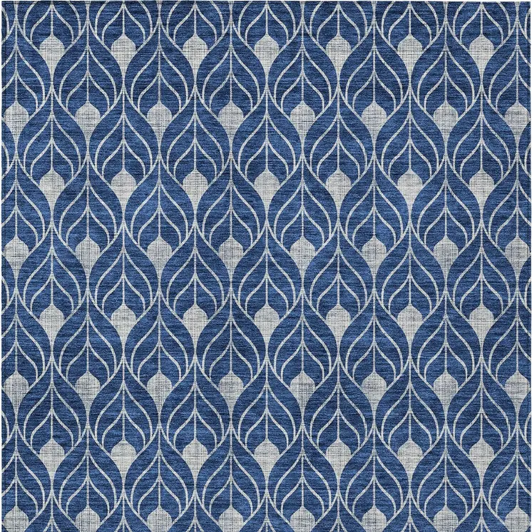 8' X 10' Navy Blue And Ivory Geometric Washable Indoor Outdoor Area Rug