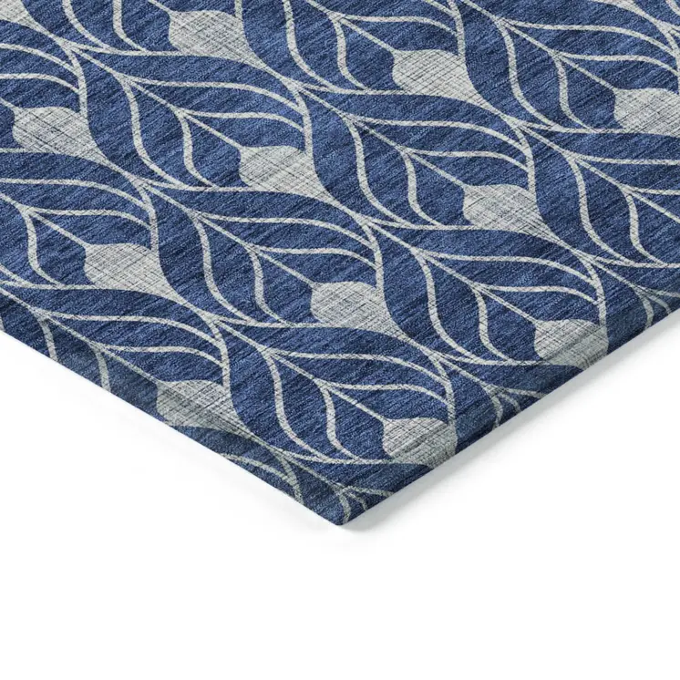 8' X 10' Navy Blue And Ivory Geometric Washable Indoor Outdoor Area Rug