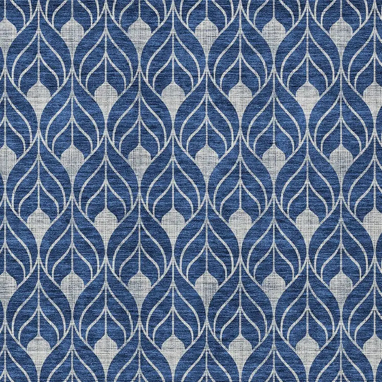 8' X 10' Navy Blue And Ivory Geometric Washable Indoor Outdoor Area Rug